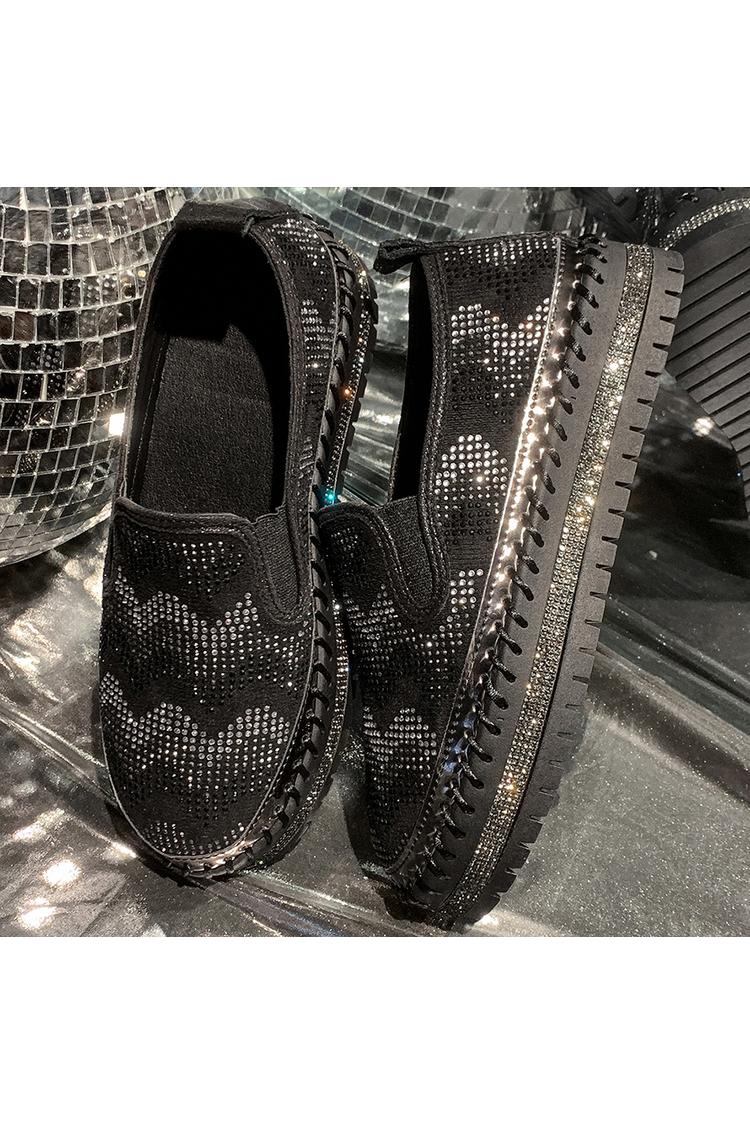 Colorblock gewellte Strassverzierung runde Zehe lässige Plateau Slipper