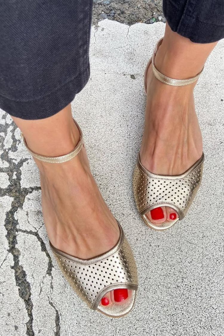 Solid Color Perforated Peep Toe Ankle Strap Flat Casual Sandals [Pre Order]