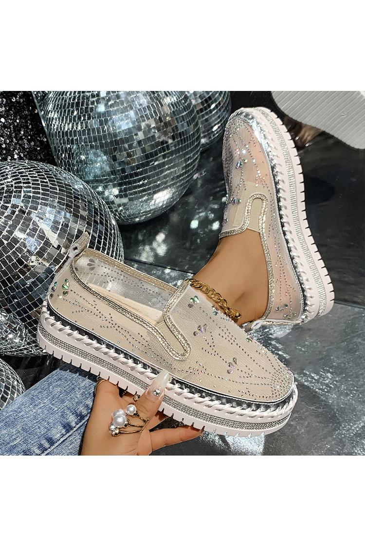Mesh Strass Dekor Atmungsaktive Runde Zehen Freizeit Plateauschuhe