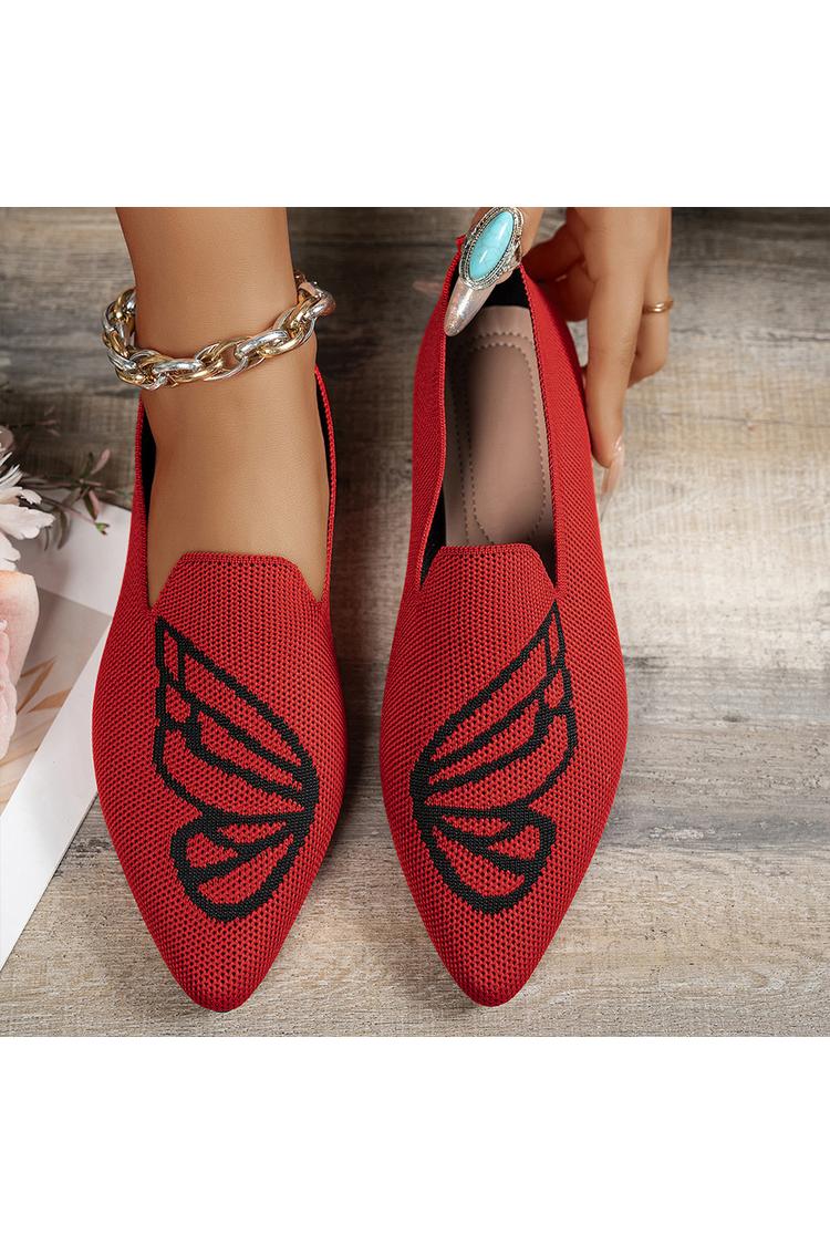 Sapatilhas Casuais de Malha com Padrão de Borboleta, Bicolor e Bico Apontado