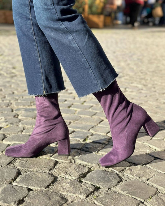 Quadratische Zehen Stiefeletten mit Blockabsatz Einfarbige Stretch-Booties [Vorbestellung]