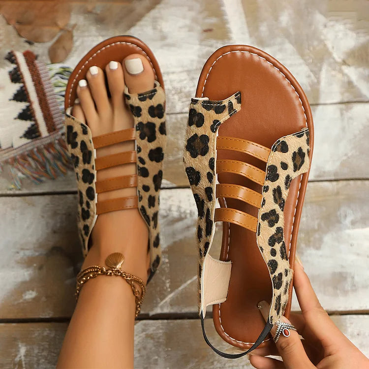 Zebra Pattern Multi Straps Cutout Toe Ring Casual Sandals