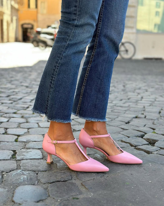 Rosa spitze T-Riemchen Stiletto Mary Jane High Heels [Vorbestellung]