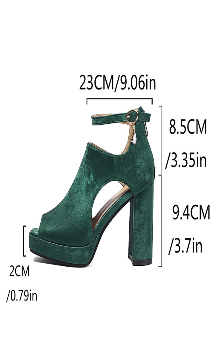 Scarpe con tacco grosso, punta aperta, fibbia, cerniera e cinturino alla caviglia in tinta unita