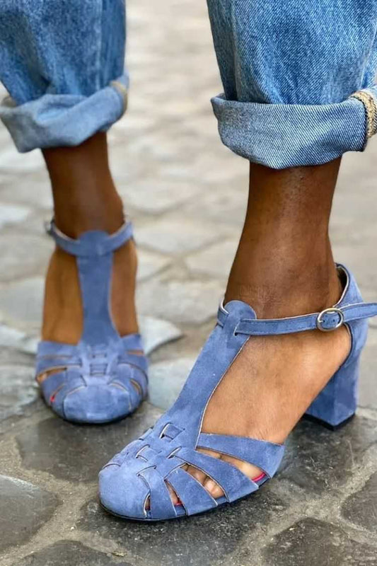 Suede T Strap Cutout Block Heels [Pre Order]
