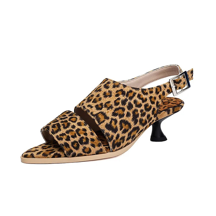 Leopard Pattern Cut Out Peep Toe Slingback Sandals Heels