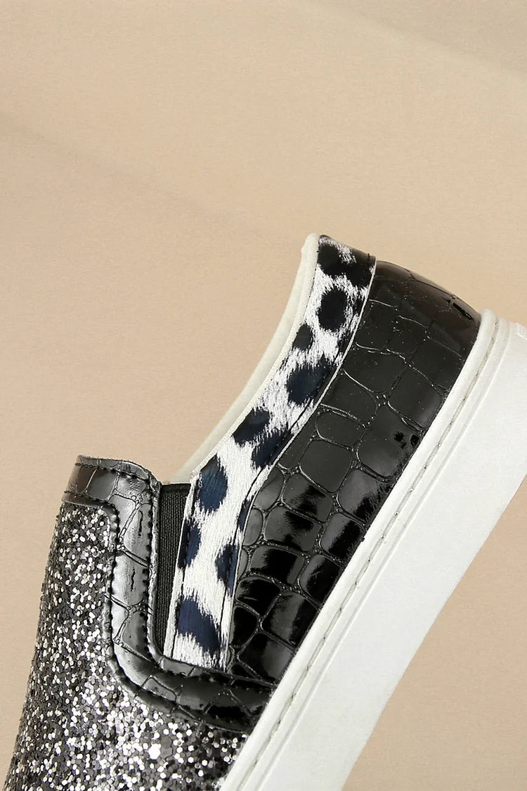 Błyszczące mokasyny z okrągłym noskiem, wzór w cętki lamparta, patchworkowe, codzienne