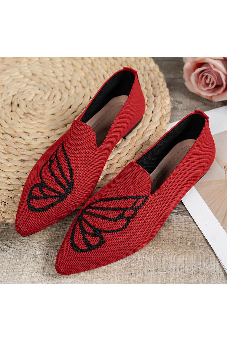 Sapatilhas Casuais de Malha com Padrão de Borboleta, Bicolor e Bico Apontado