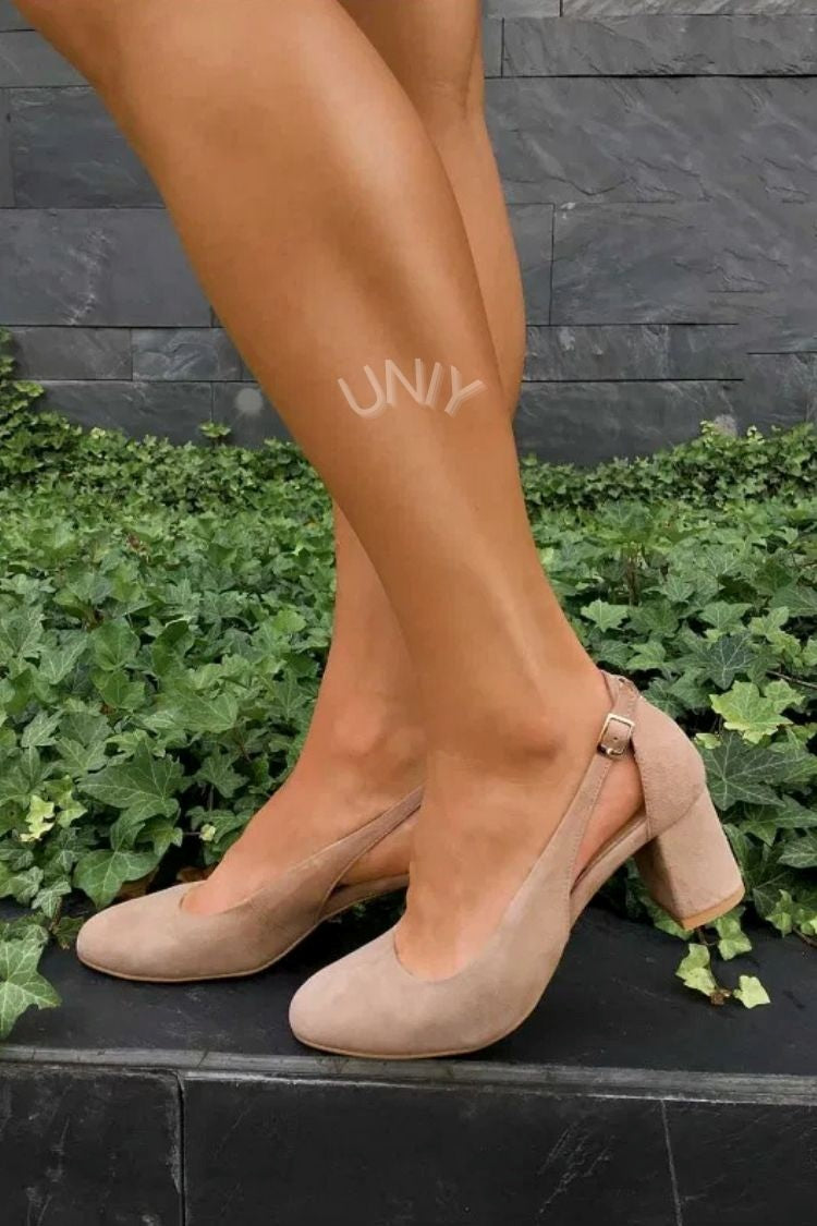 Solid Color Round Toe Ankle Strap Block Heel Pumps [Pre Order]