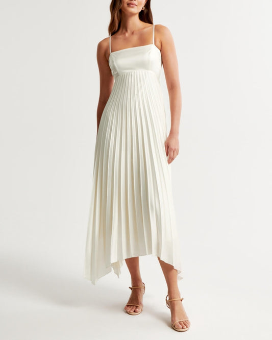 Clasp-Back Pleated Midi Dress