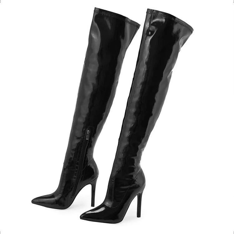 Pointed Toe Zipper Solid Color Stiletto Heel Over The Knee Boots