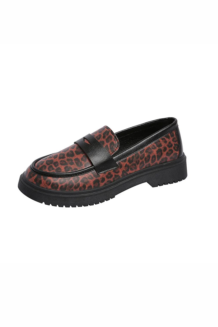 Colorblock Leopard Print Patchwork Round Toe Casual Loafers