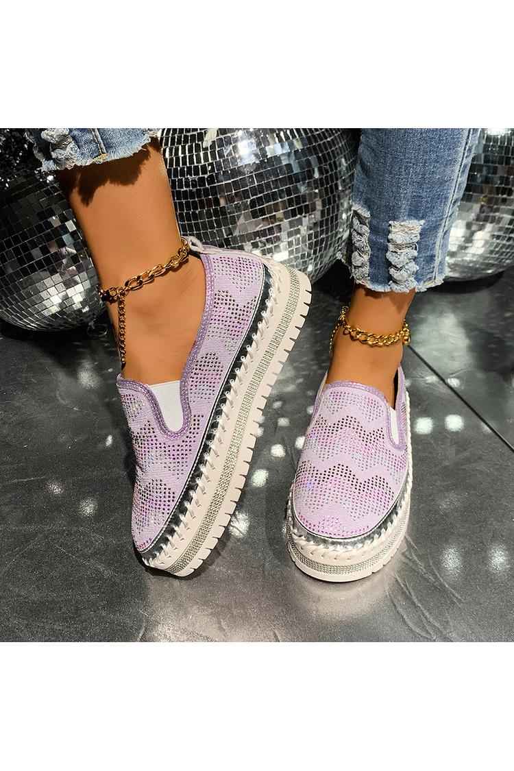 Colorblock gewellte Strassverzierung runde Zehe lässige Plateau Slipper