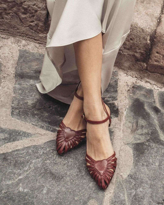 Vintage spitze Zehen Cutout Herz Knöchelriemen niedrige Absätze [Vorbestellung]