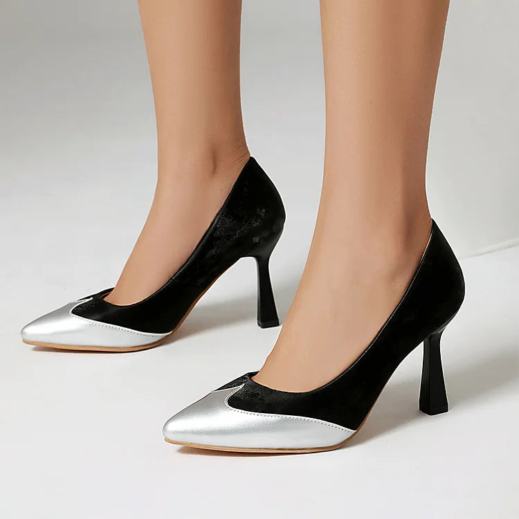 Patchwork Colorblock Pointed Toe Elegant Stiletto Heels