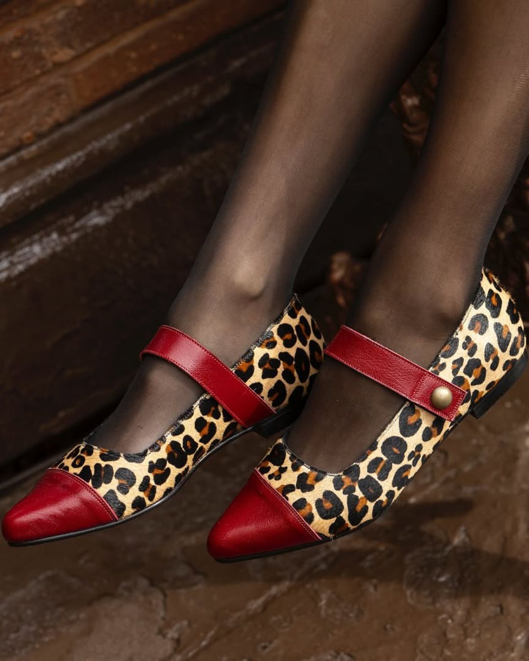 Leopardmuster Rote Patchwork Spitz zulaufende Mary Jane Ballerinas [Vorbestellung]