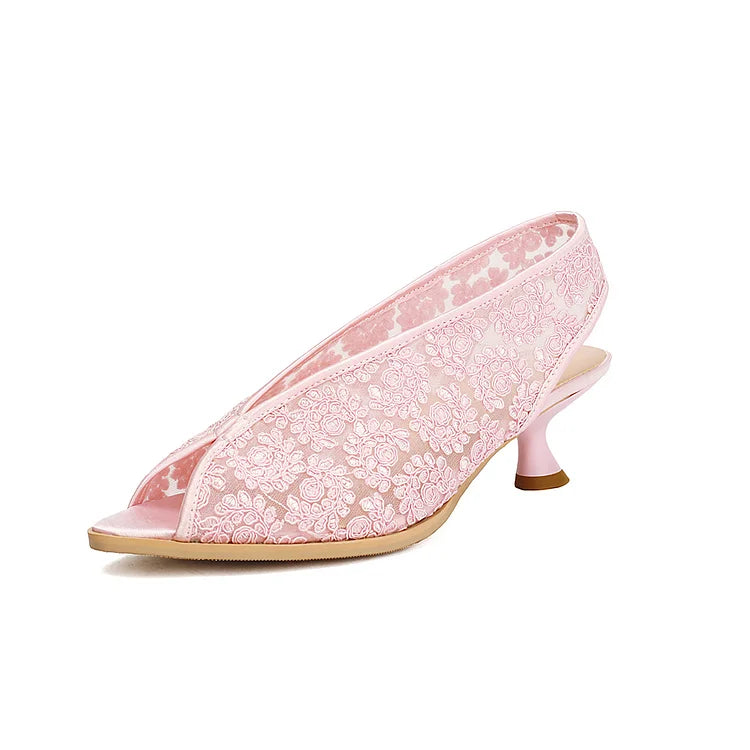 Sandali con tacco a spillo e cinturino posteriore in rete con motivo floreale 