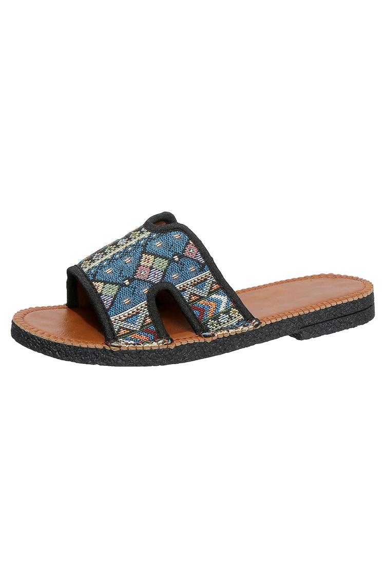 Pantofole casual con punta rotonda e motivo etnico multicolore