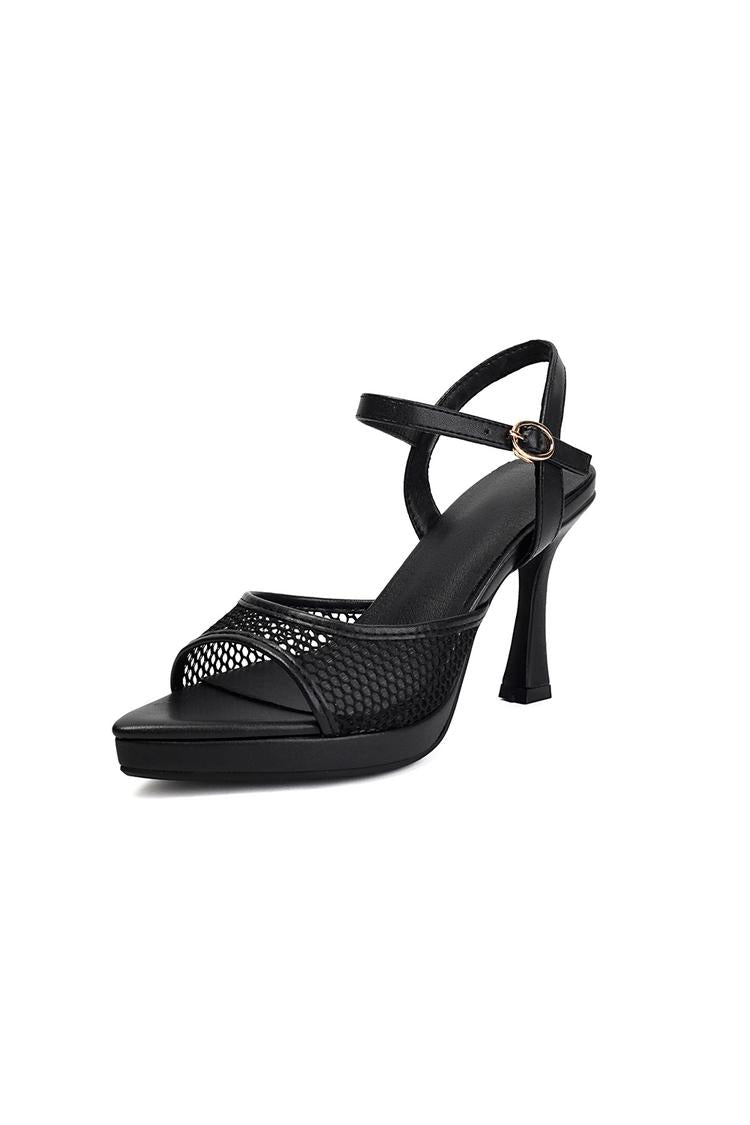 Scarpe con tacco a spillo con cinturino posteriore, punta affilata e in rete traforata, tinta unita 