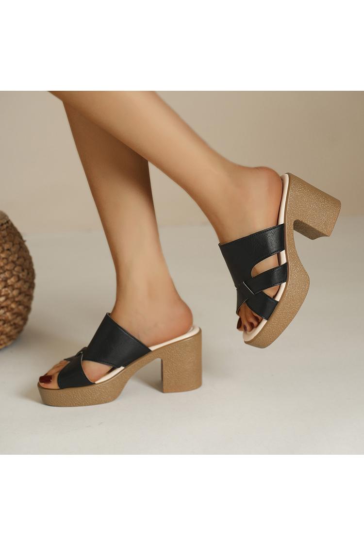 Sandali casual con tacco, punta tonda, tinta unita, con ritaglio irregolare