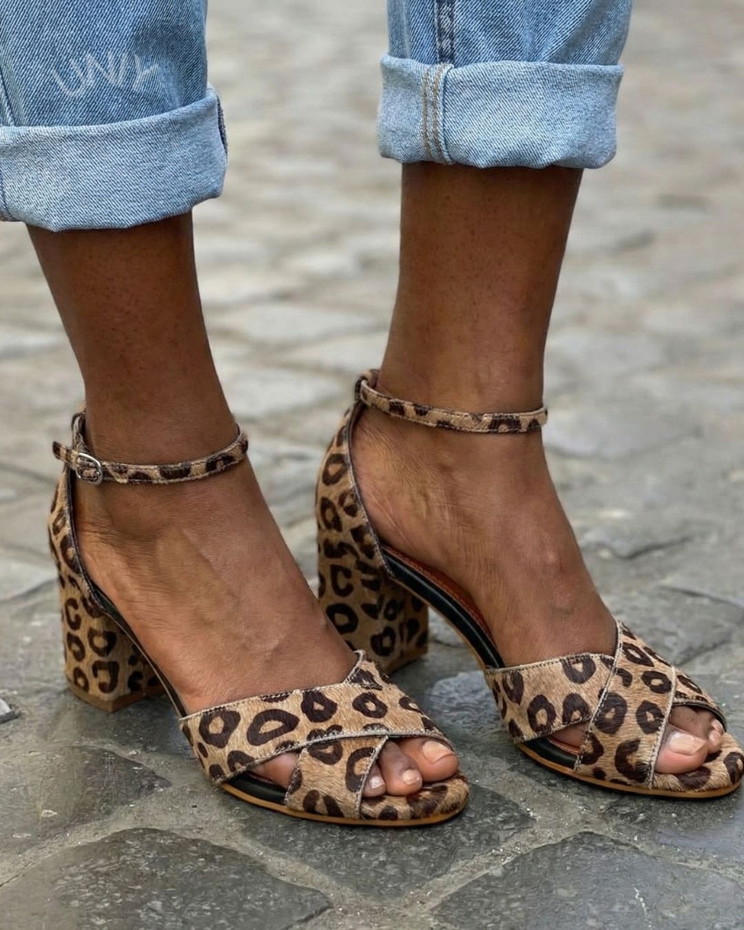 Leopard Print Crisscross Ankle Strap Block Heel Sandals [Pre Order]
