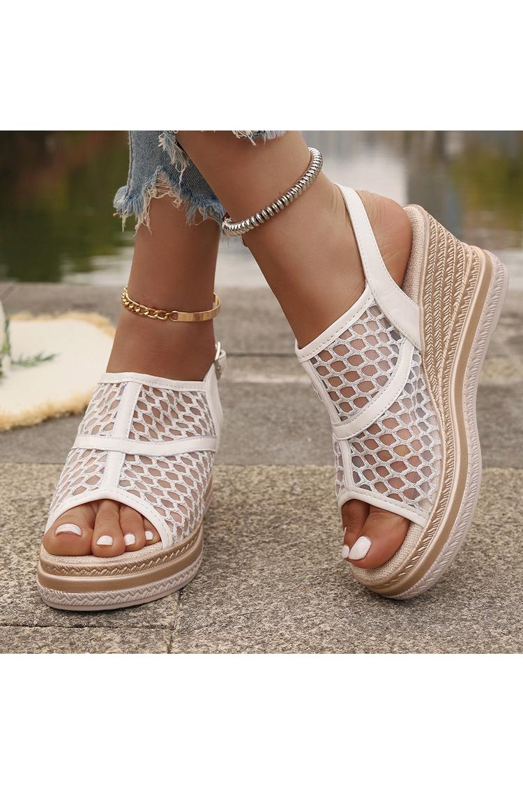 Zeppe casual in rete con cinturino alla caviglia con fibbia e punta aperta patchwork