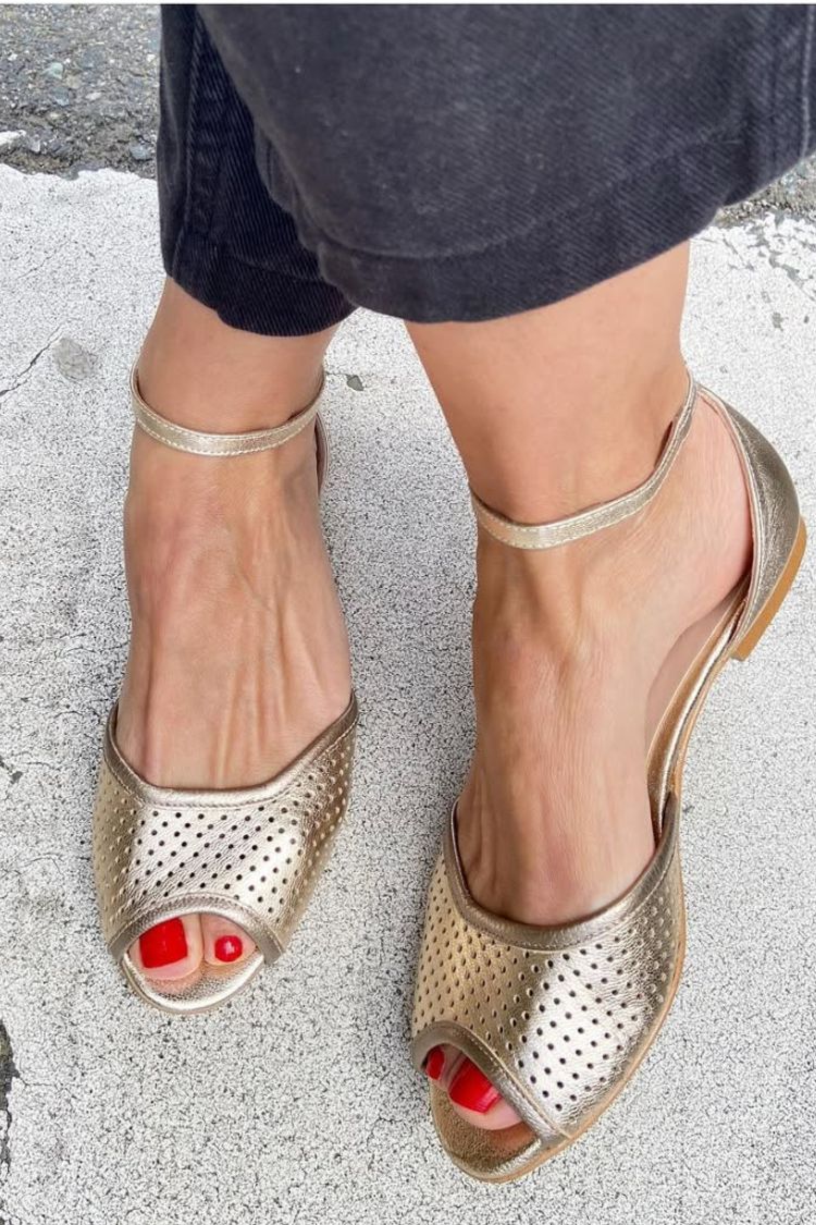 Solid Color Perforated Peep Toe Ankle Strap Flat Casual Sandals [Pre Order]