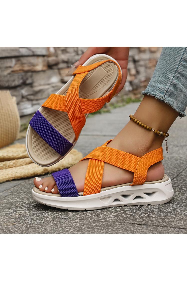 Sandali casual traspiranti con punta tonda e cinturino incrociato multicolore 
