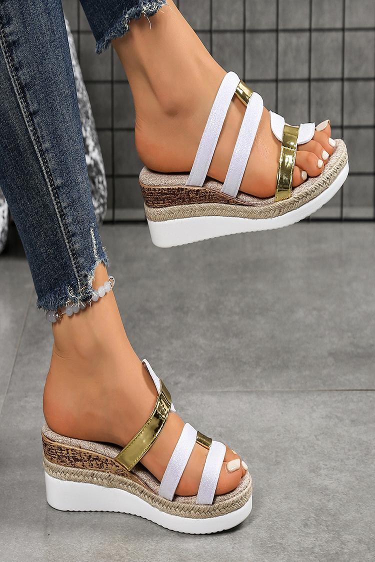 Pantofole casual con zeppa, punta rotonda, cinturino asimmetrico colorblock