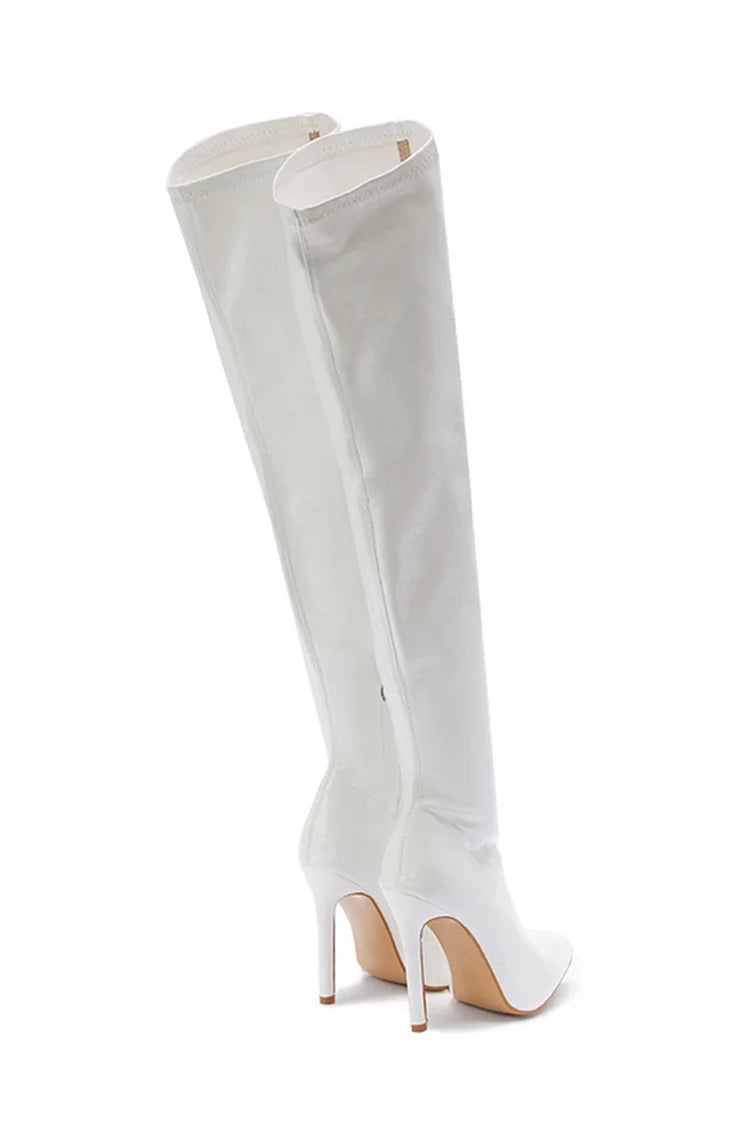 Zipper Pointed Toe Stiletto Heel Solid Color Over The Knee Boots