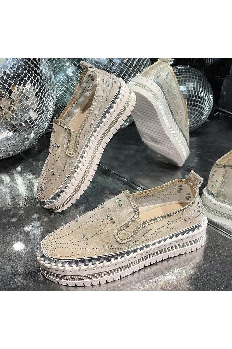 Mesh Strass Dekor Atmungsaktive Runde Zehen Freizeit Plateauschuhe
