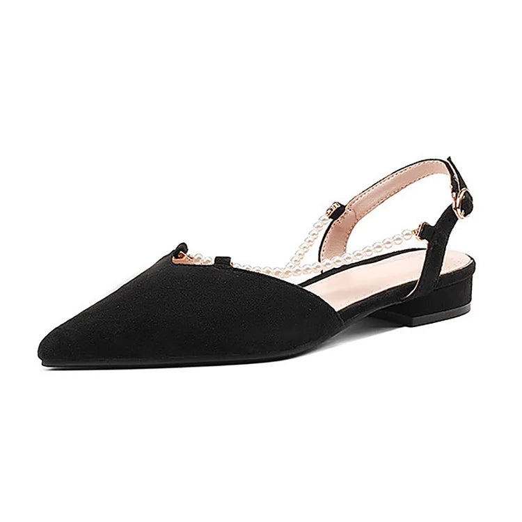 Criss-Cross Pearl Trim Strap Pointy Toe Matte Flats