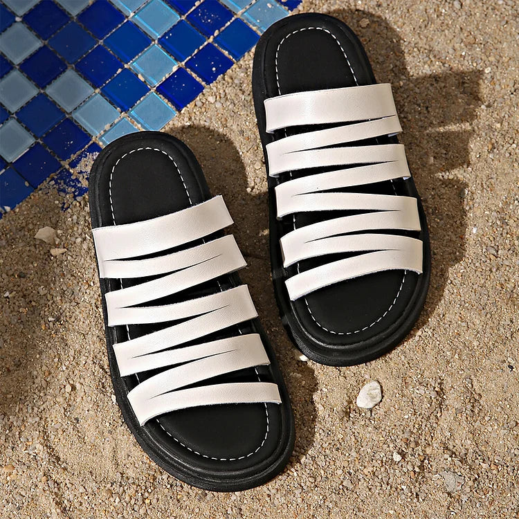 Cutout Straps Round Toe Outdoor Casual Platform Slippers