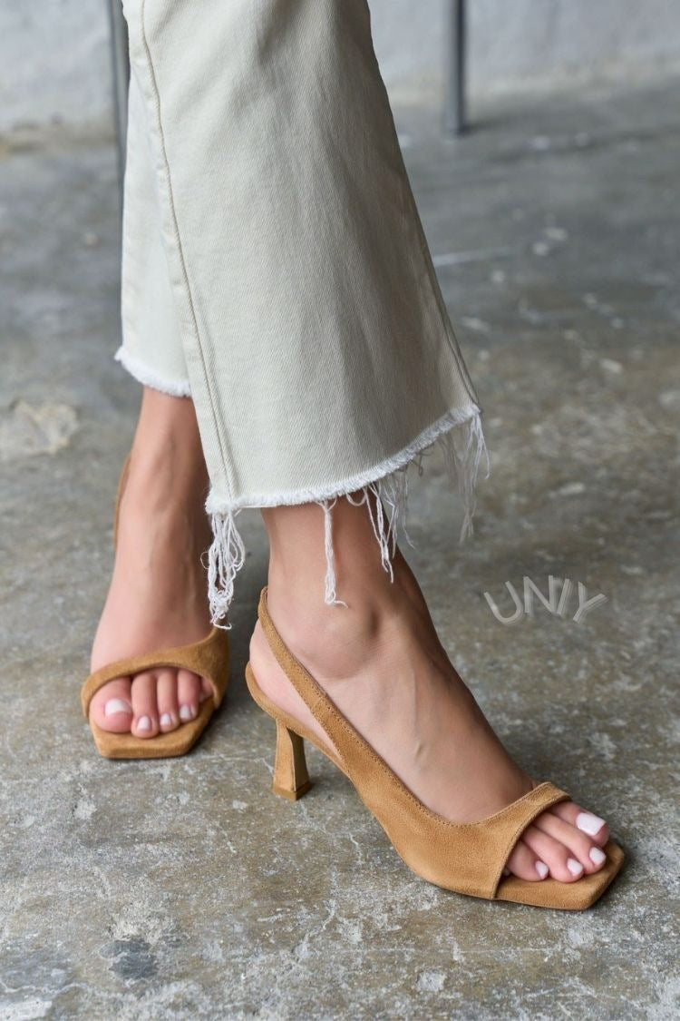 Scarpe con tacco a spillo e cinturino posteriore in finta pelle scamosciata minimalista con punta quadrata [Pre-ordine] 