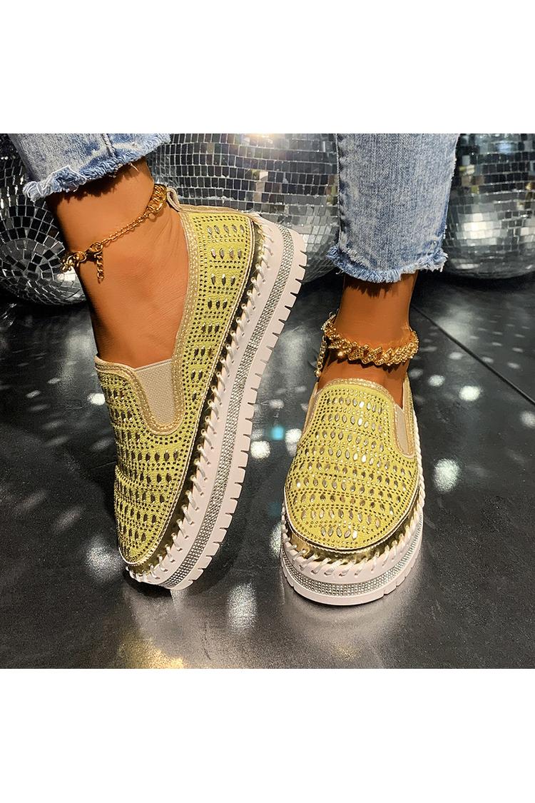 Strassverzierung Steppdetail Rundzehen Freizeit Plateau Loafers