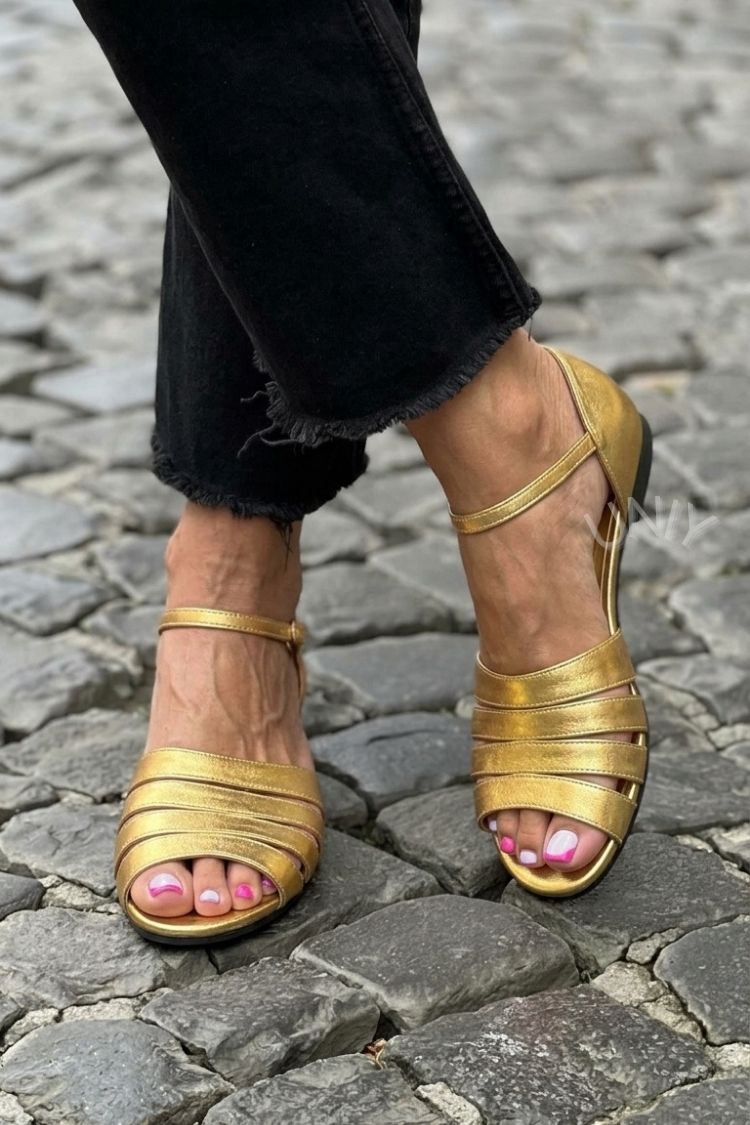 Sandali Multi-Cinturino Dorati Metallizzati Open Toe Vintage [Preordine]