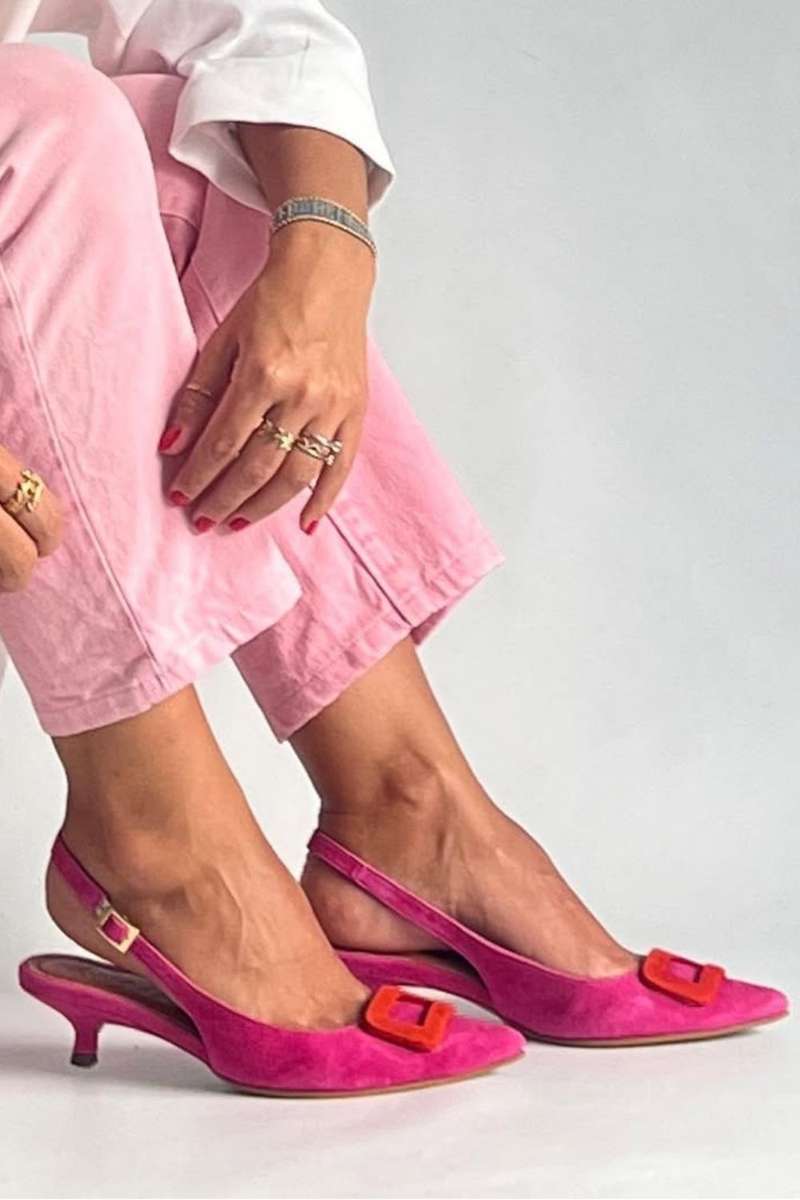 Wildleder Schnallen Akzent Rosa Slingback Absätze [Vorbestellung]