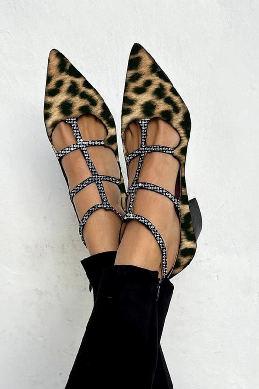 Leopardmuster Strass Knöchelriemen Cutout Blockabsatz [Vorbestellung]