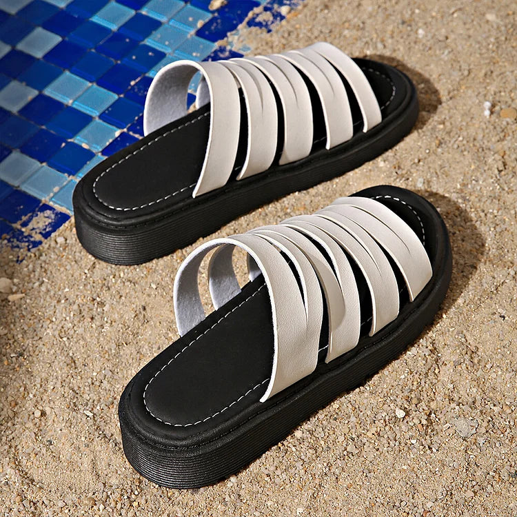 Cutout Straps Round Toe Outdoor Casual Platform Slippers