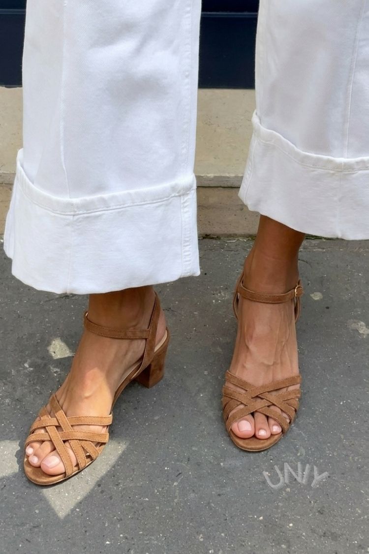 Vintage Camel Suede Cross Strap Ankle Buckle Sandals [Pre Order]
