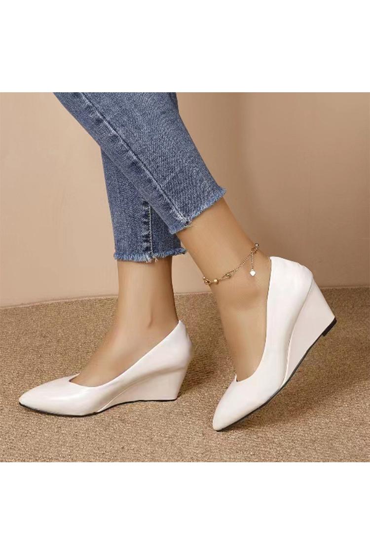 Scarpe con tacco a zeppa casual slip-on eleganti a punta tinta unita