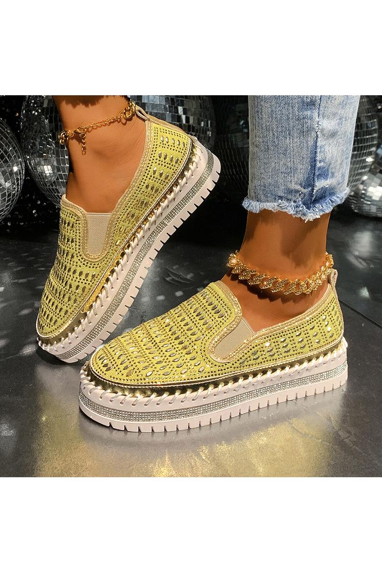 Strassverzierung Steppdetail Rundzehen Freizeit Plateau Loafers