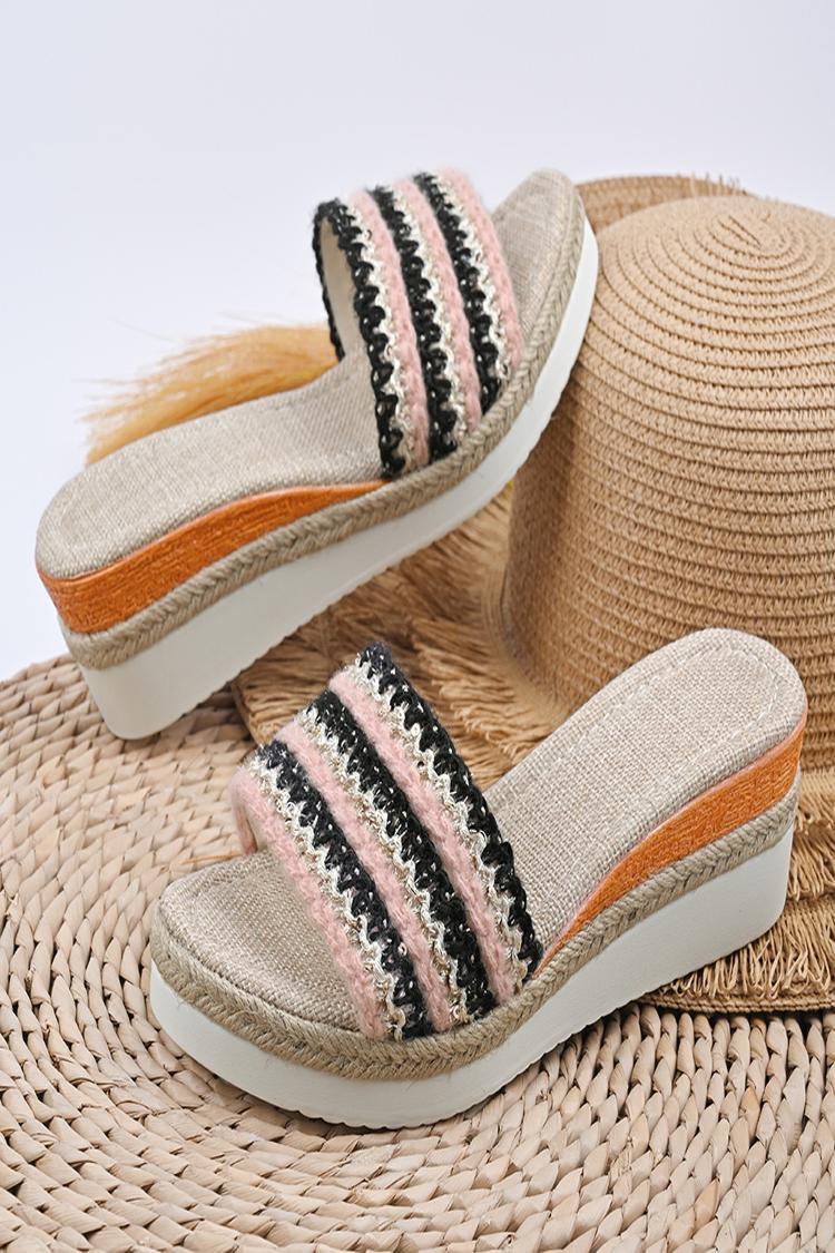 Colorblock Knitted Round Toe Casual Outdoor Wedge Slippers