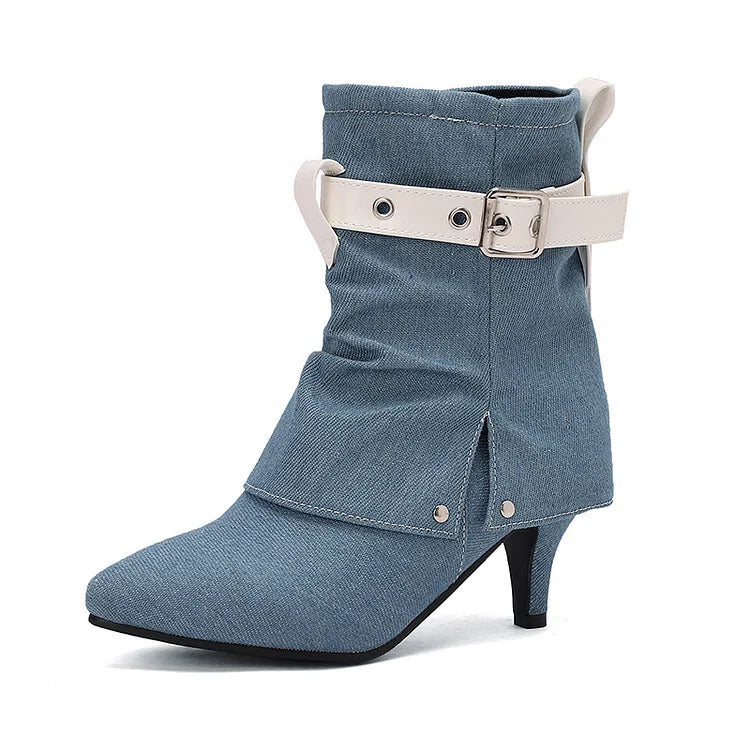 Stiefeletten mit Farbblock-Riemen und Schnalle und spitzer Zehenpartie und Stiletto-Absatz