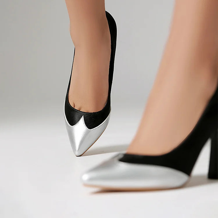 Patchwork Colorblock Pointed Toe Elegant Stiletto Heels