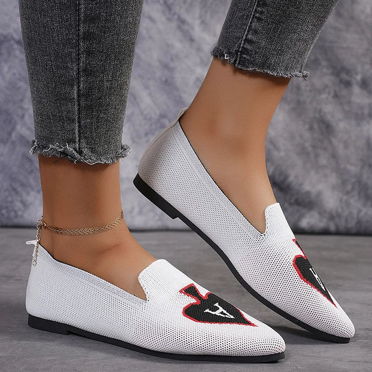 Spade A Print Pointed Toe Knitted Breathable Slip On Flats