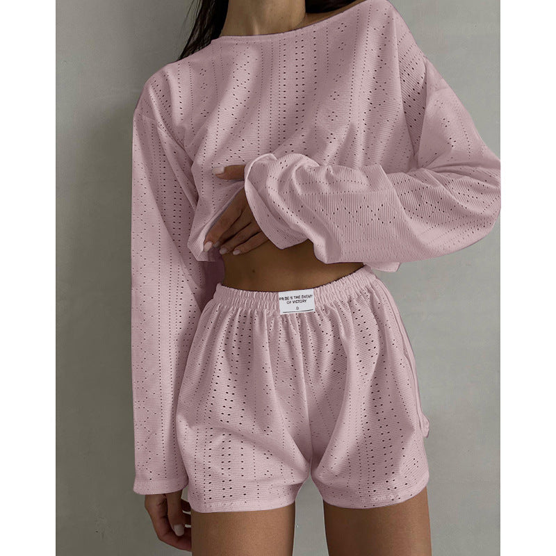 Simple loose pullover top and shorts two-piece set