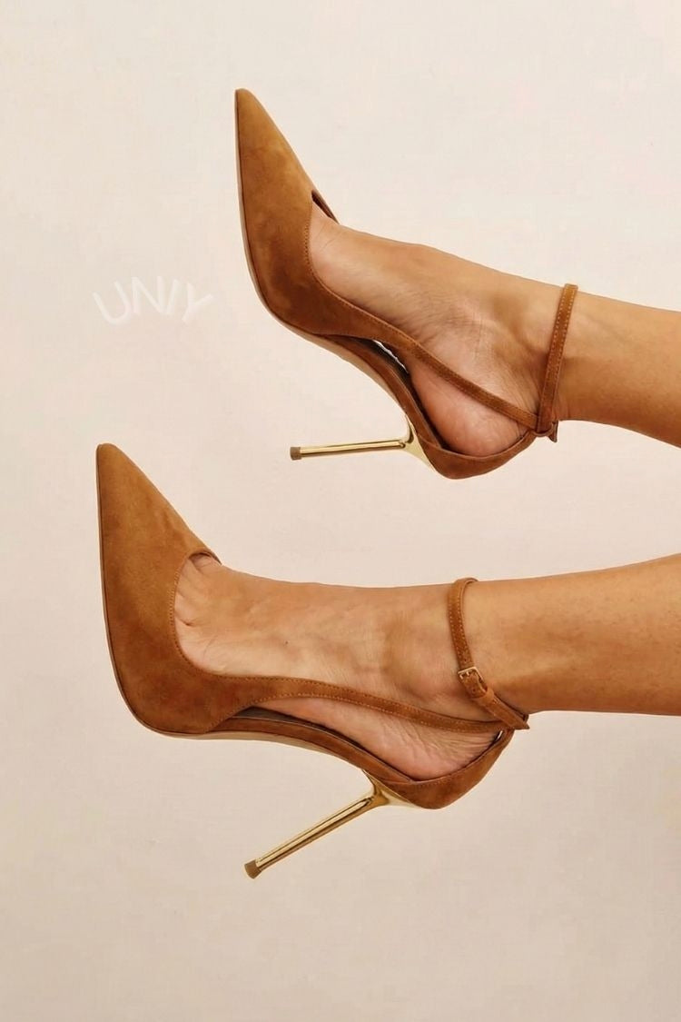 Scarpe con tacco a spillo versatili color oro con punta a punta in tinta unita [Pre-ordine] 