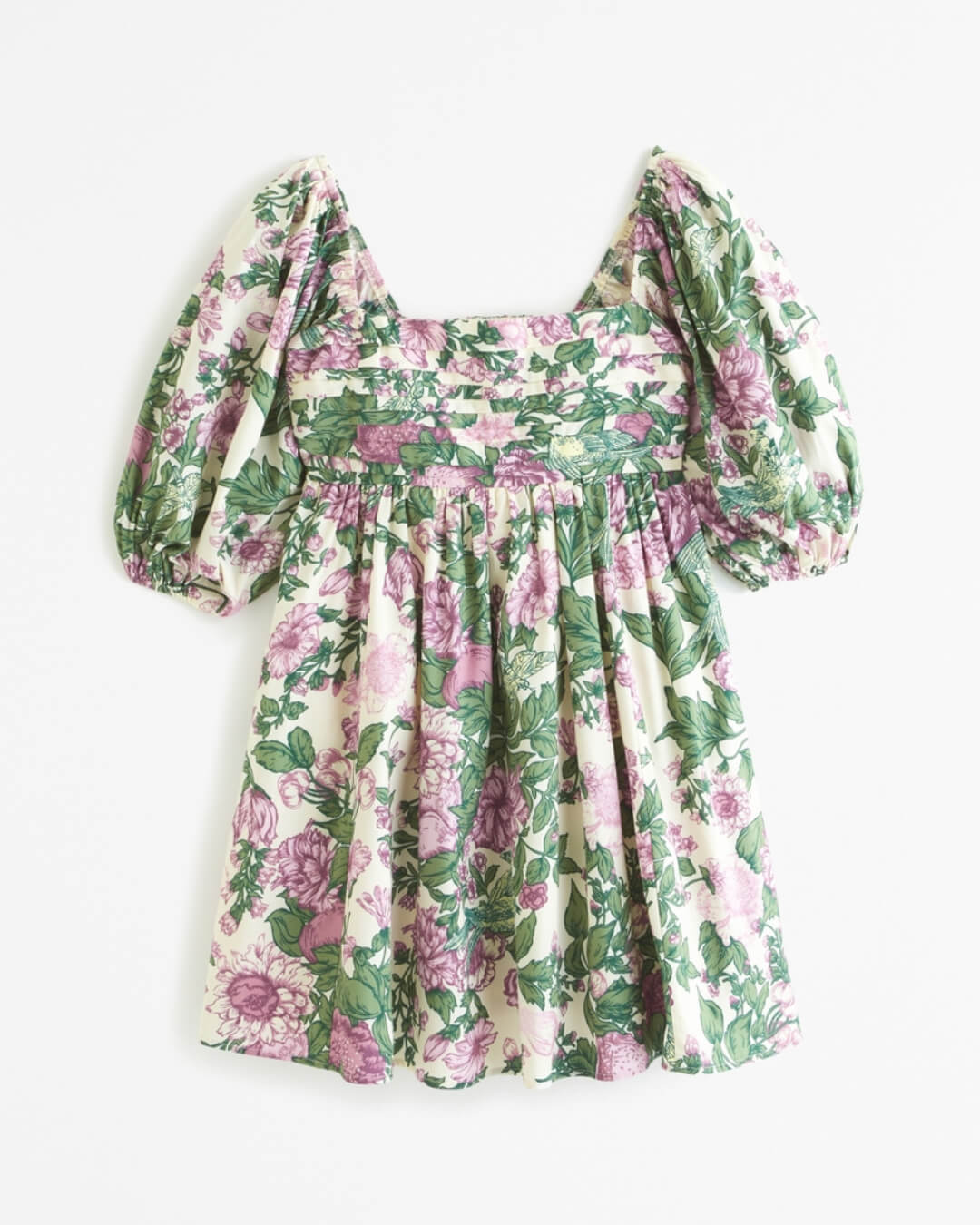 Puff Sleeves High Waist Floral Print Mini Dress