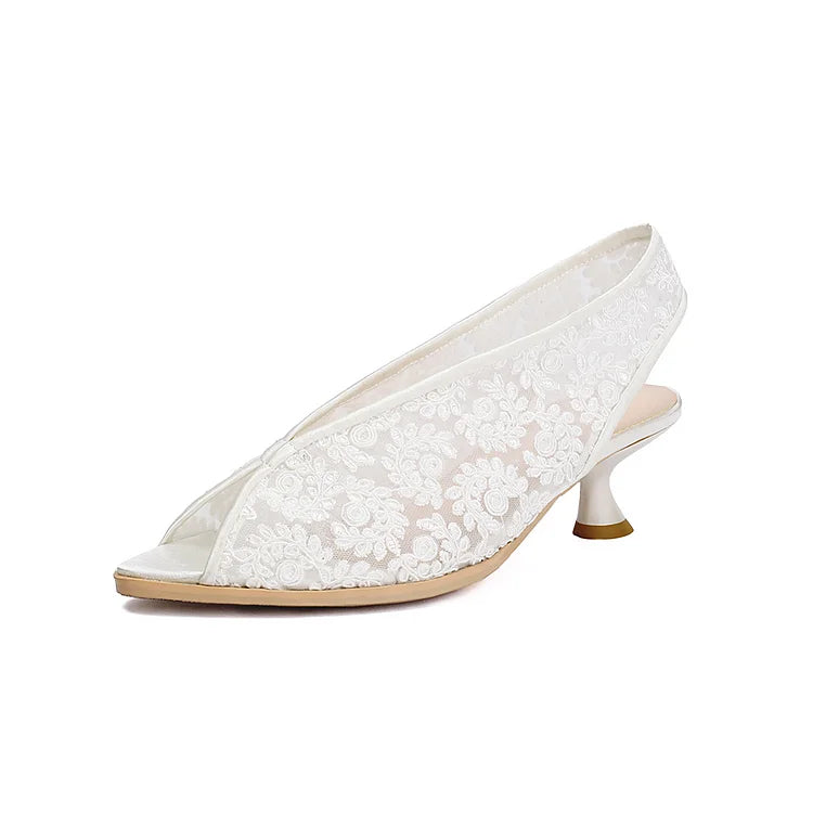 Sandali con tacco a spillo e cinturino posteriore in rete con motivo floreale 